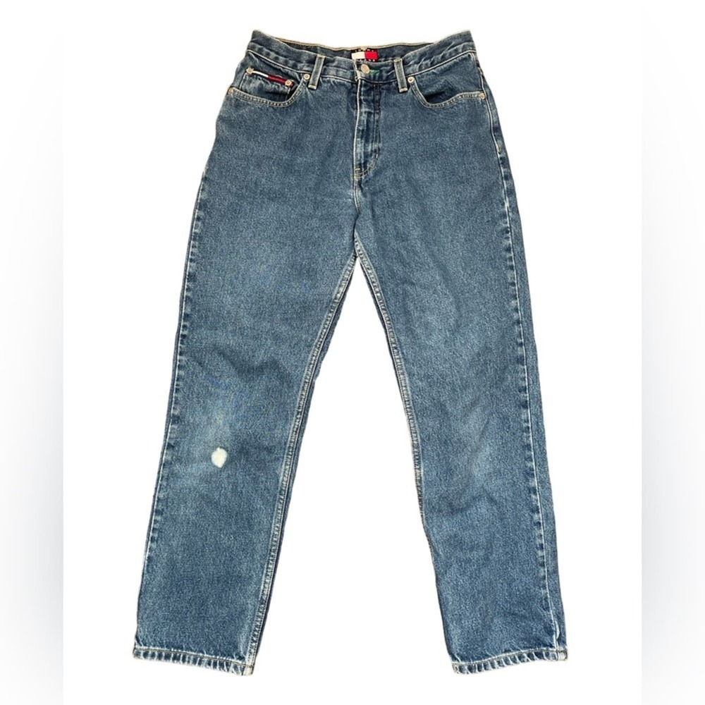 Vintage 90s Tommy Hilfiger Jeans Patch Logo Straight Leg Blue Denim Women’s 7/28